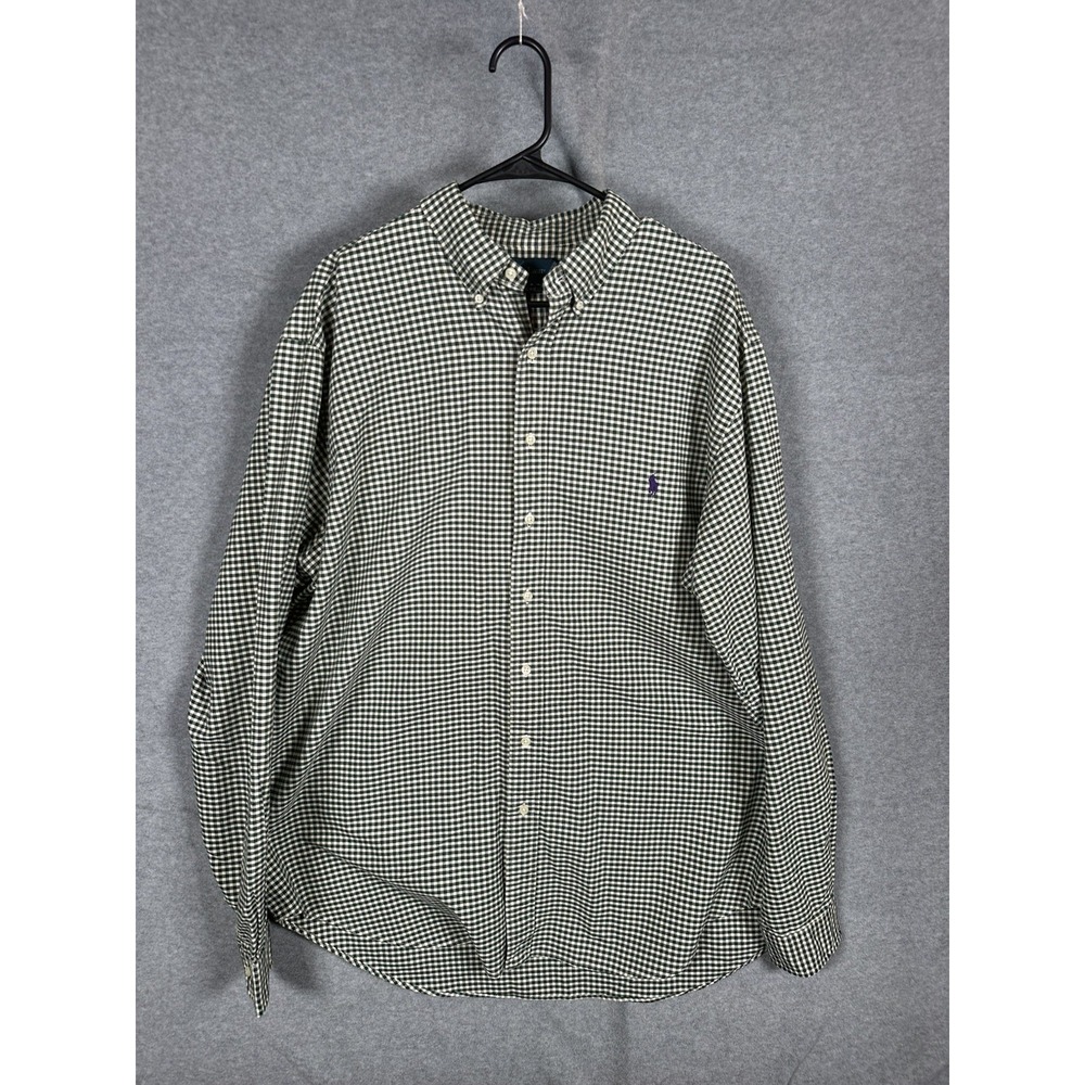 Ralph Lauren Shirt Mens XLT Tall Green Gingham Classic Fit Long Sleeve Cotton